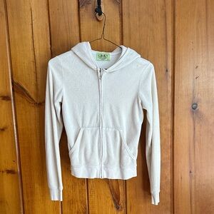 Juicy Couture Vintage Cream Colored Terry Cloth Zip Up Hoodie Size L